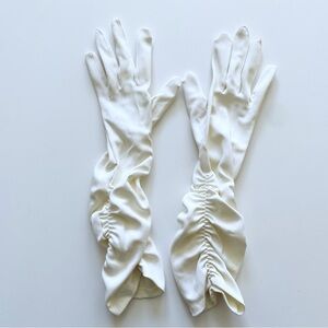 Soft Girl Vintage Long Cream Ruched Lady Gloves Nylon Japan Bambergers Feminine